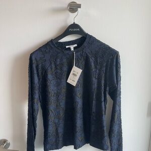 Splendid Navy Floral Mesh Long Sleeve